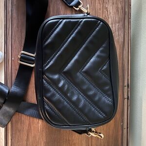 Sleek Black Quilted Crossbody with Gold Accents